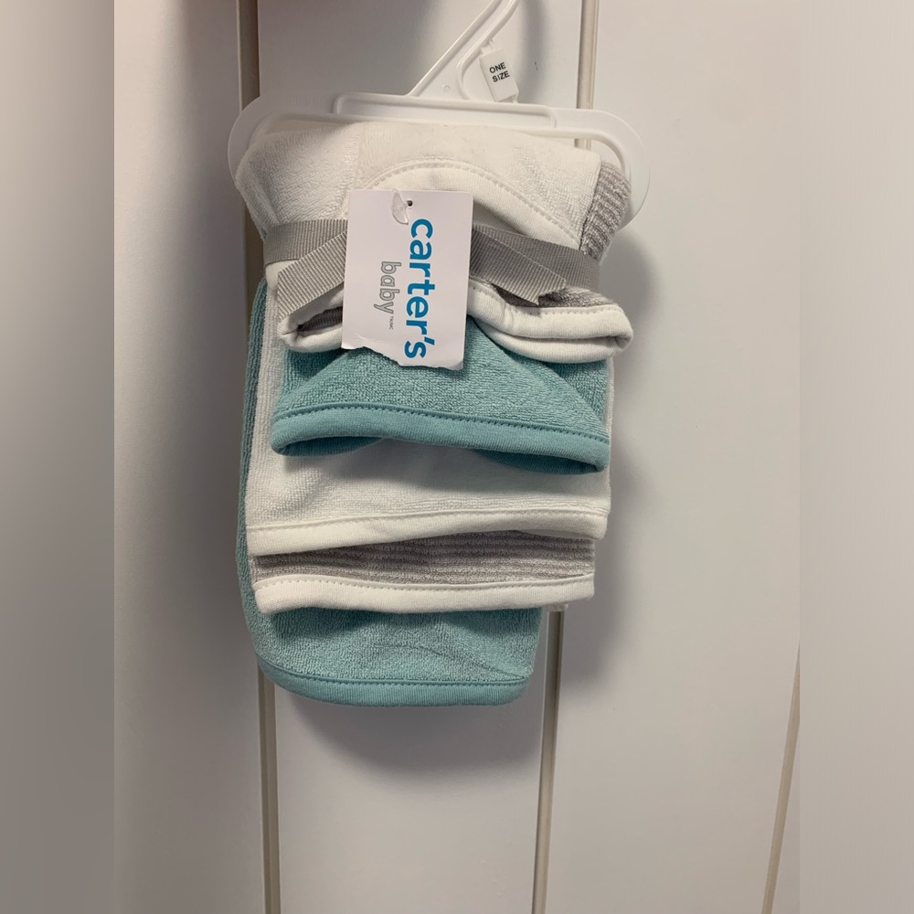 NWT Carter's Baby Washcloth Set - Blue, White, Gray